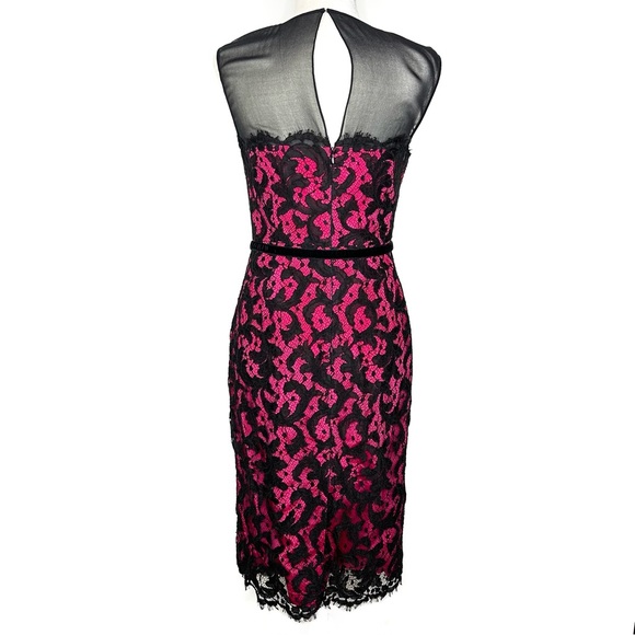Karen Millen Pink & Black Lace Belted Sleeveless Sheath Pencil Cocktail Dress 8 - Picture 6 of 13